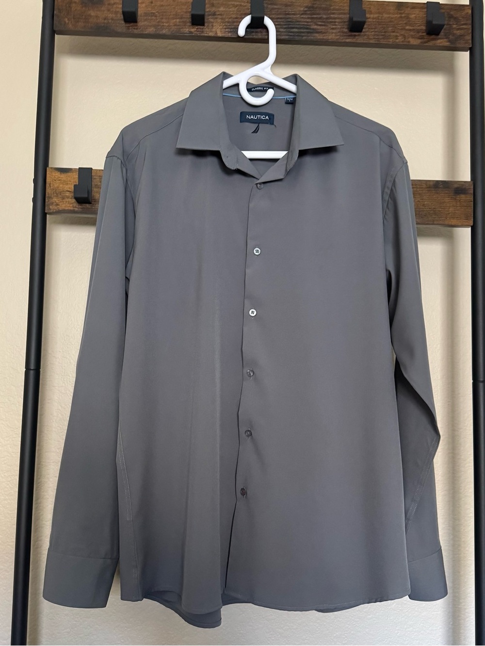 Nautica Men's Gray Lightweight Button-Up Shirt Jacket, L (16-16.5, 34/35)